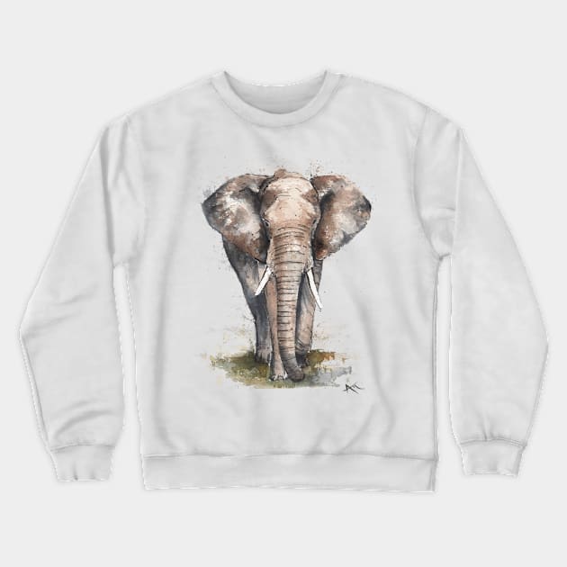 Elephant - Watercolor Wildlife Crewneck Sweatshirt by Andraws Art